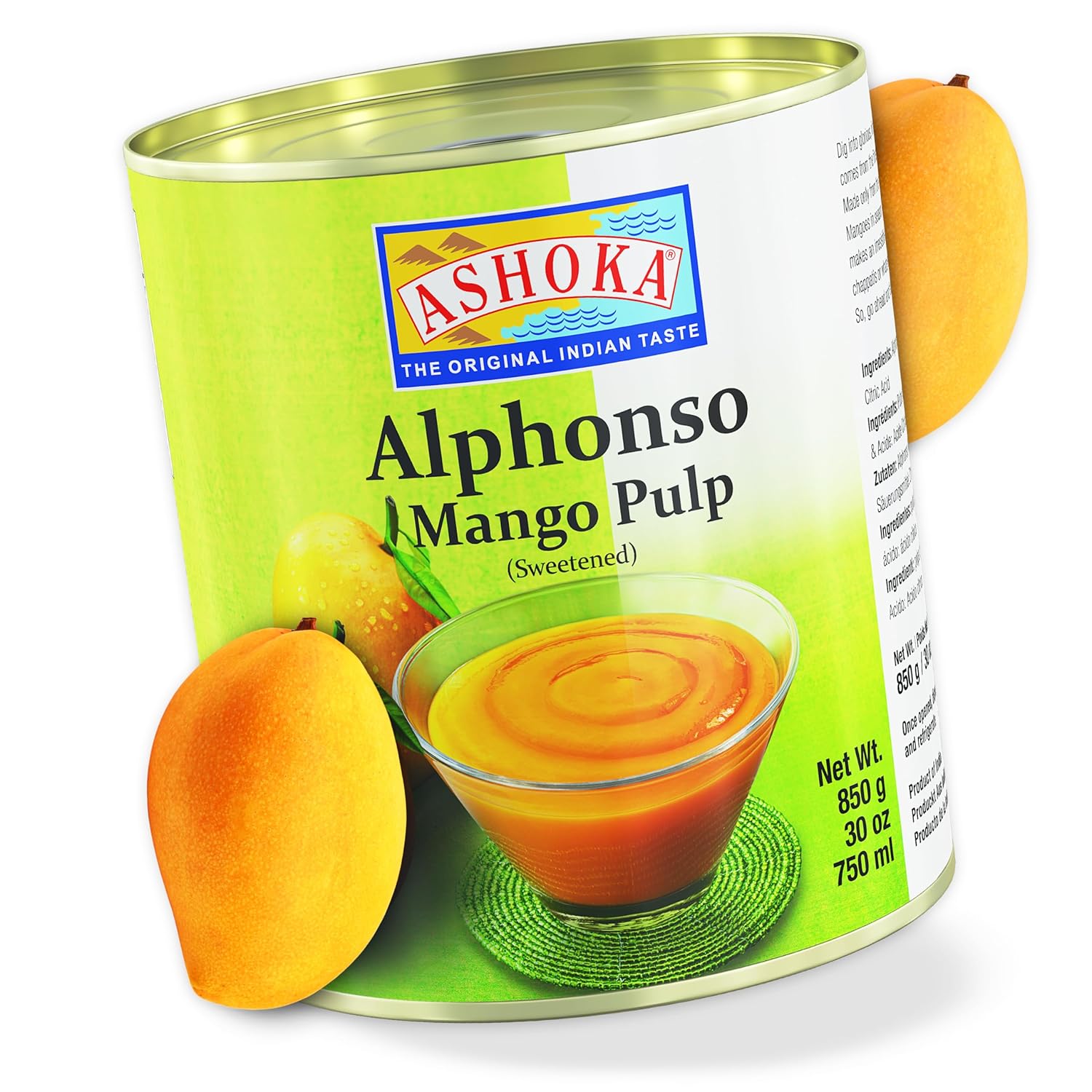 Ashoka Mango Pulp cans displayed on a kitchen counter