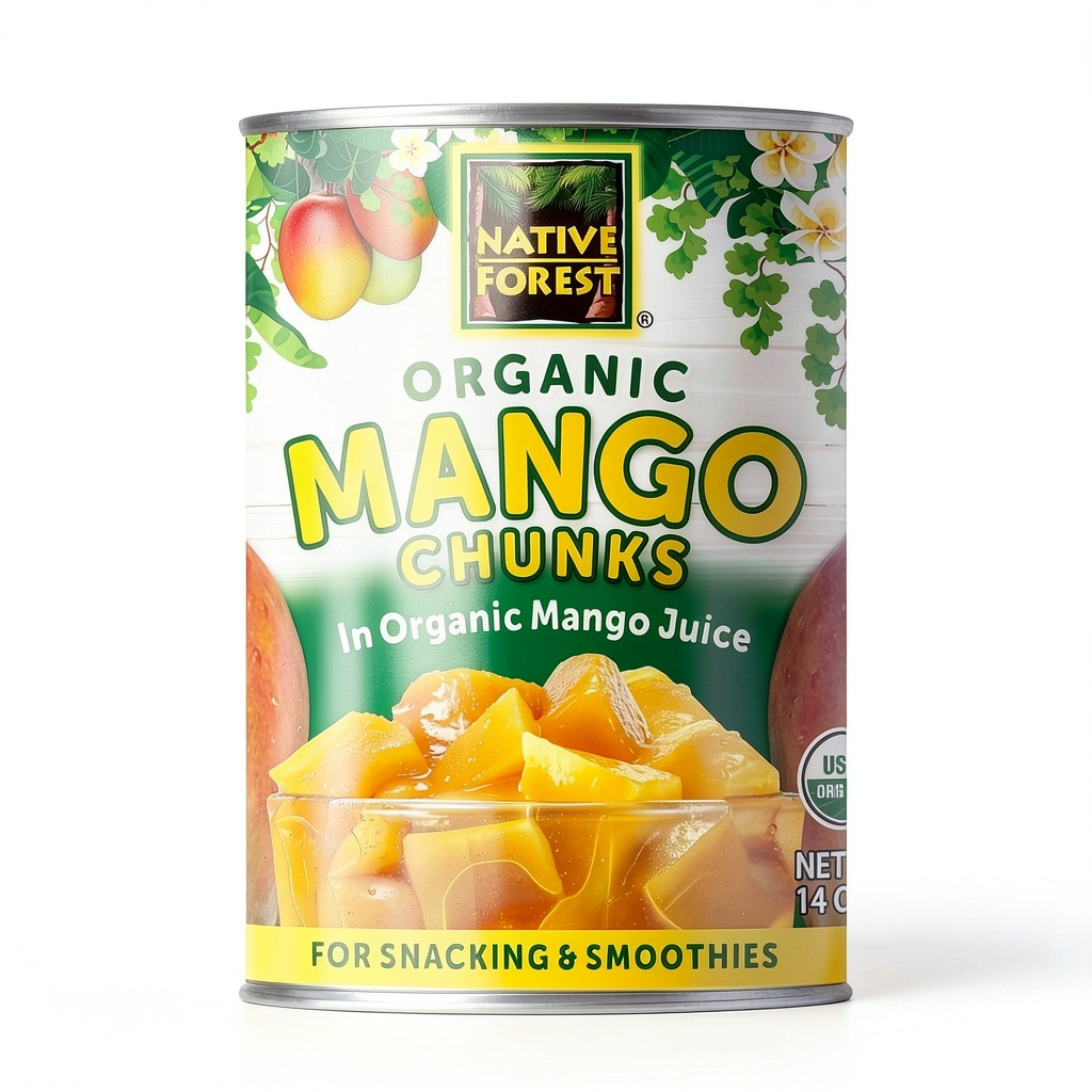 Native Forest Organic Mango Chunks in a bowl with fresh ingredients