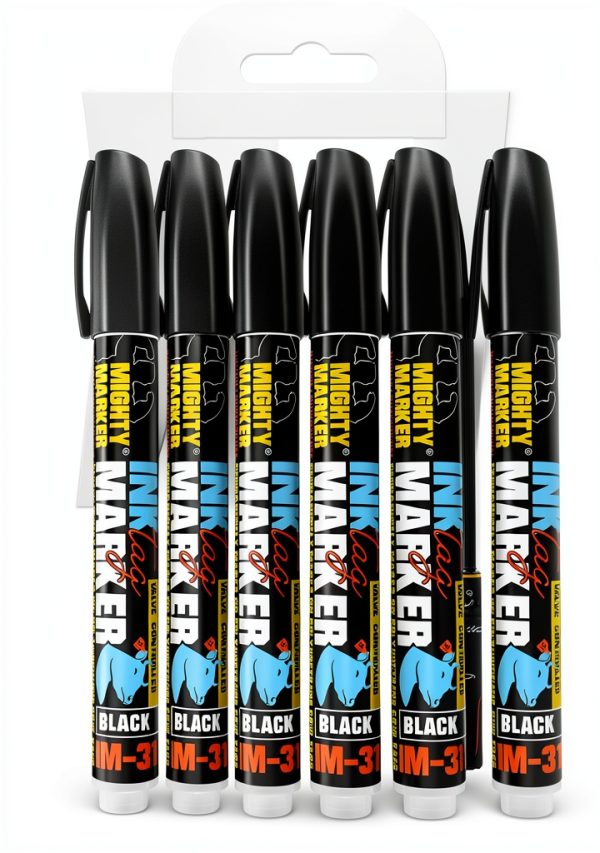 Ink-Tag Marker Mighty Marker IM-31 4.0mm Chisel Tip Black 6 Pack-1
